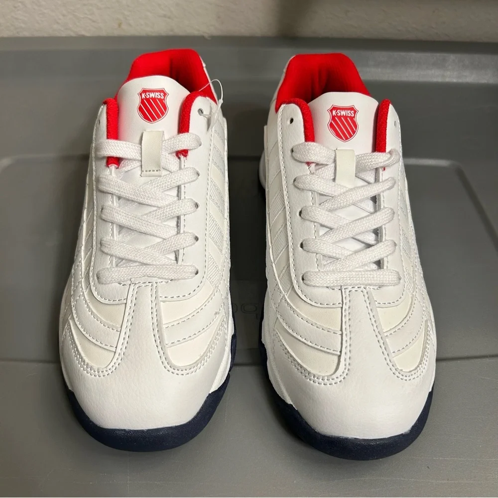K-Swiss White and Red Sneakers Sleek Design